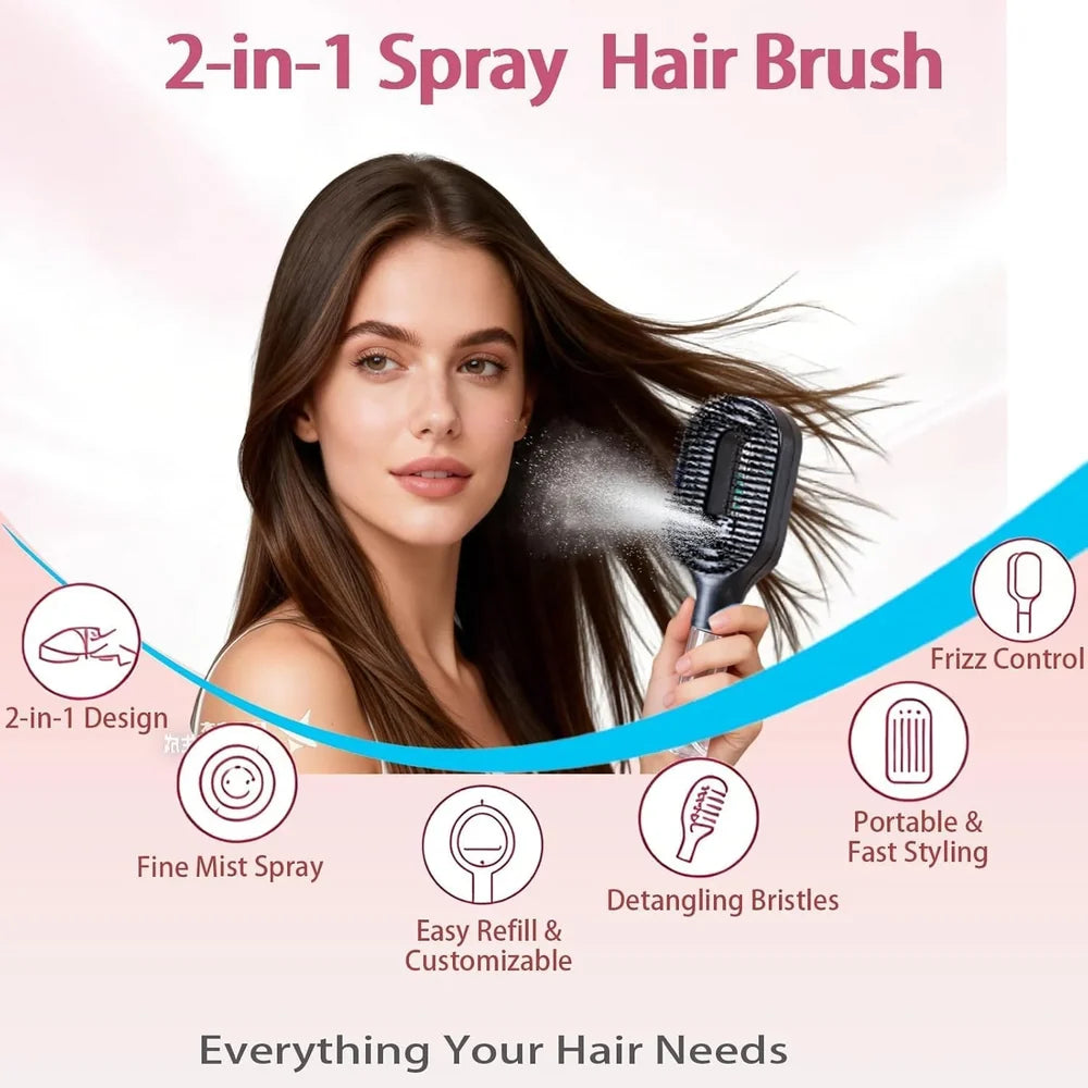 Wanmei 2-in-1 Water Mist Spray Hair Brush - All Hair Types