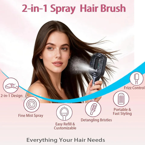 Wanmei 2-in-1 Water Mist Spray Hair Brush - All Hair Types