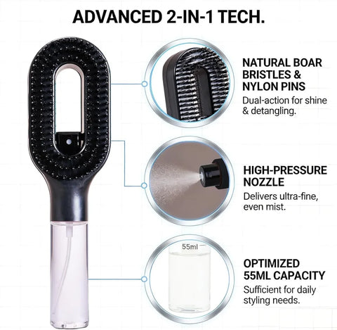 Wanmei 2-in-1 Water Mist Spray Hair Brush - All Hair Types